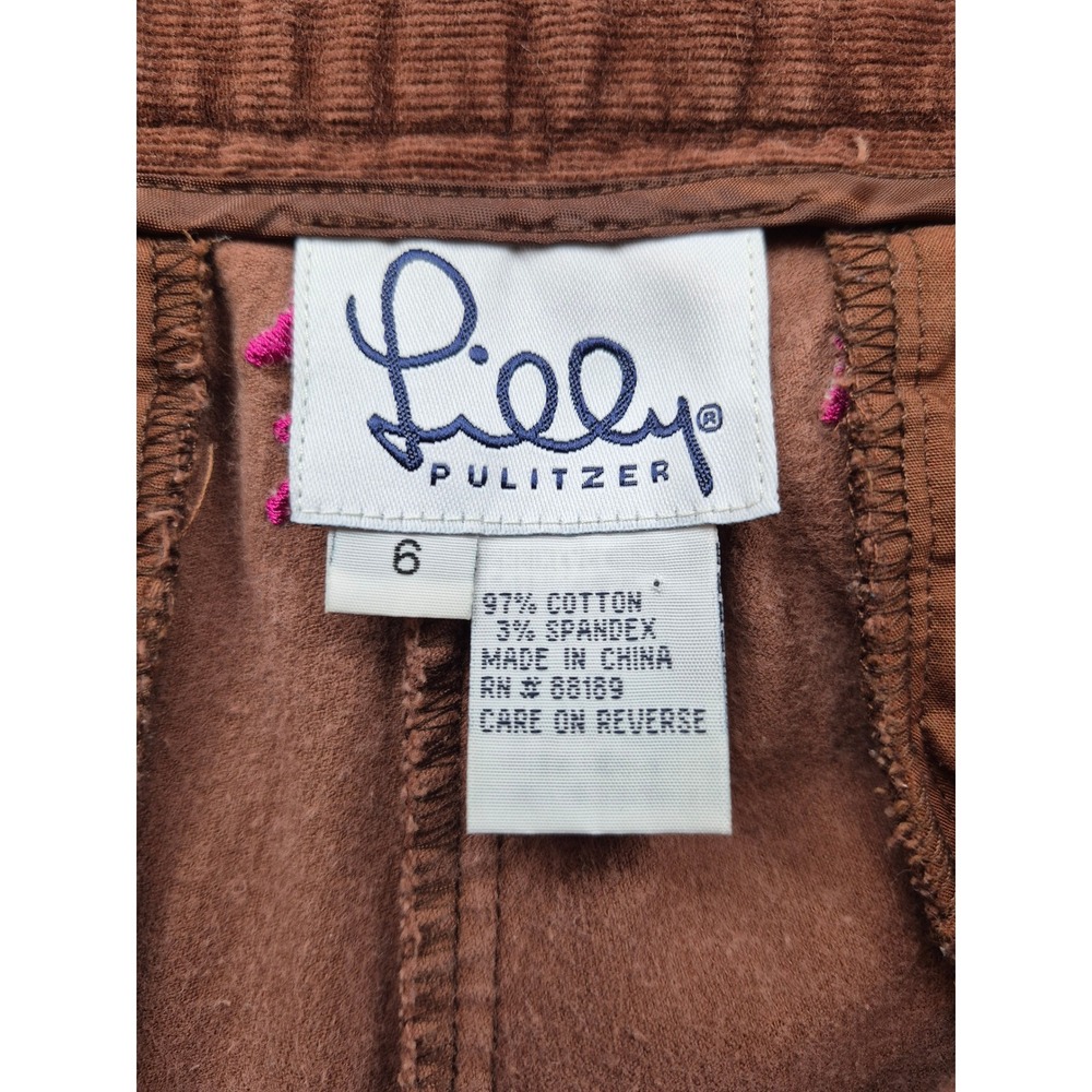 Lilly Pulitzer Brown Corduroy Horse Embroidered Pants Pink Equestrian Size 6 - Picture 8 of 15